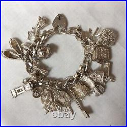 Solid Silver Charm Bracelet, Each Link With Lion Passant, Unusual Charms 99.14g