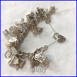 Solid Silver Charm Bracelet, Each Link With Lion Passant, Unusual Charms 99.14g