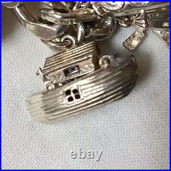 Solid Silver Charm Bracelet, Each Link With Lion Passant, Unusual Charms 99.14g