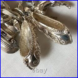 Solid Silver Charm Bracelet, Each Link With Lion Passant, Unusual Charms 99.14g