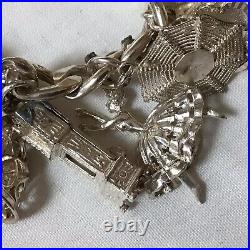 Solid Silver Charm Bracelet, Each Link With Lion Passant, Unusual Charms 99.14g