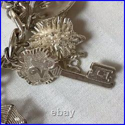 Solid Silver Charm Bracelet, Each Link With Lion Passant, Unusual Charms 99.14g