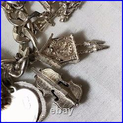 Solid Silver Charm Bracelet, Each Link With Lion Passant, Unusual Charms 99.14g