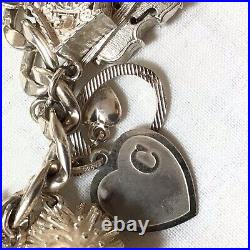 Solid Silver Charm Bracelet, Each Link With Lion Passant, Unusual Charms 99.14g