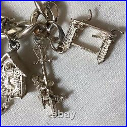 Solid Silver Charm Bracelet, Each Link With Lion Passant, Unusual Charms 99.14g