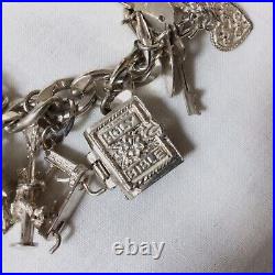 Solid Silver Charm Bracelet, Each Link With Lion Passant, Unusual Charms 99.14g