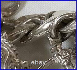 Solid Silver Charm Bracelet, Each Link With Lion Passant, Unusual Charms 99.14g