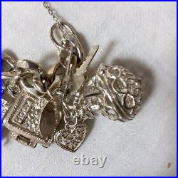 Solid Silver Charm Bracelet, Each Link With Lion Passant, Unusual Charms 99.14g