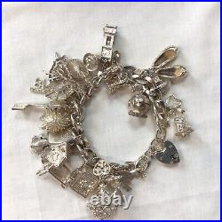 Solid Silver Charm Bracelet, Each Link With Lion Passant, Unusual Charms 99.14g