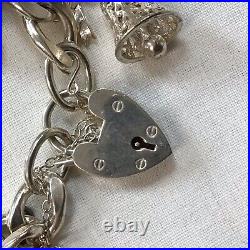 Solid Silver Charm Bracelet, Each Link With Lion Passant, Unusual Charms 99.14g