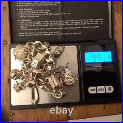 Solid Silver Charm Bracelet, Each Link With Lion Passant, Unusual Charms 99.14g