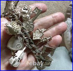 Solid Silver Charm Bracelet, Each Link With Lion Passant, Unusual Charms 99.14g