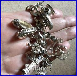 Solid Silver Charm Bracelet, Each Link With Lion Passant, Unusual Charms 99.14g