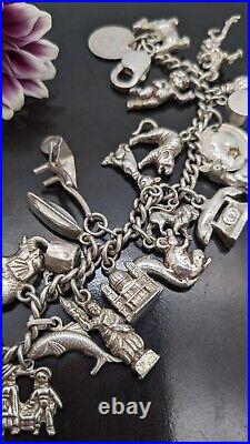 Solid Silver Charm Bracelet with 20+ Charms, Animal Themed, Vintage