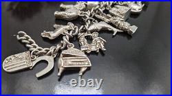 Solid Silver Charm Bracelet with 20+ Charms, Animal Themed, Vintage