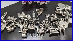 Solid Silver Charm Bracelet with 20+ Charms, Animal Themed, Vintage