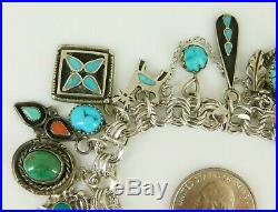 Southwestern Sterling Silver Fully Loaded Turquoise Charm Bracelet 7.5 Long