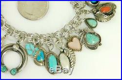 Southwestern Sterling Silver Fully Loaded Turquoise Charm Bracelet 7.5 Long
