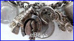 Sterling Silver 30 Charm Vintage Bracelet Moving Part Charms Heart Locket