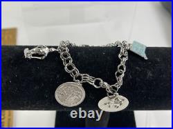 Sterling Silver 4 Charm Bracelet 21 gr Connecticut Skier Graduation Sagittarius