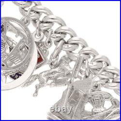 Sterling Silver 7 Charm Bracelet withHeart Padlock Clasp & Safety Chain(6mm Wide)