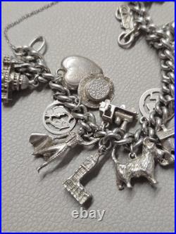 Sterling Silver 925 Antique Charm Bracelet 7 inch Travel, Cathedral, Big Ben Sterling Silver 925 Antique Charm Bracelet 7 inch Travel, Cathedral, Big Ben