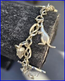 Sterling Silver 925 Bracelet With 9 Charms w Australian Animals Design Vintage Sterling Silver 925 Bracelet With 9 Charms w Australian Animals Design Vintage