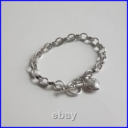 Sterling Silver 925 Heart Charm Bracelet 7 Toggle Clasp 14g Polished Links Sterling Silver 925 Heart Charm Bracelet 7 Toggle Clasp 14g Polished Links