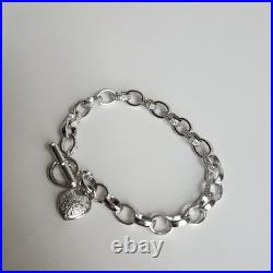 Sterling Silver 925 Heart Charm Bracelet 7 Toggle Clasp 14g Polished Links Sterling Silver 925 Heart Charm Bracelet 7 Toggle Clasp 14g Polished Links