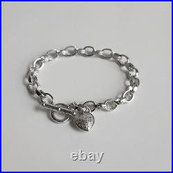 Sterling Silver 925 Heart Charm Bracelet 7 Toggle Clasp 14g Polished Links Sterling Silver 925 Heart Charm Bracelet 7 Toggle Clasp 14g Polished Links