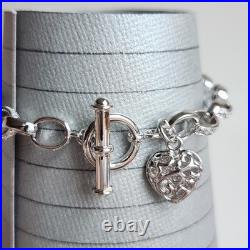 Sterling Silver 925 Heart Charm Bracelet 7 Toggle Clasp 14g Polished Links Sterling Silver 925 Heart Charm Bracelet 7 Toggle Clasp 14g Polished Links