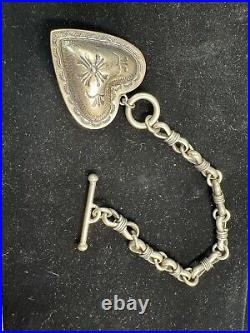 Sterling Silver 925 Large Carved Heart Charm Bracelet 44.04 Grams