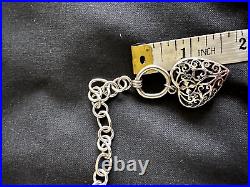 Sterling Silver 925 Toggle Heart Charm Bracelet Vintage 80's Boho Filigree T Bar