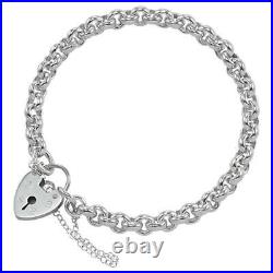 Sterling Silver Belcher Charm Bracelet with Heart Clasp 6 7 & 8