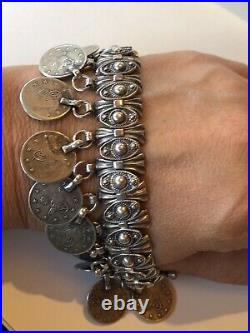 Sterling Silver Bracelet With 17 Sterling Silver Ottoman Tughra Coin Charm