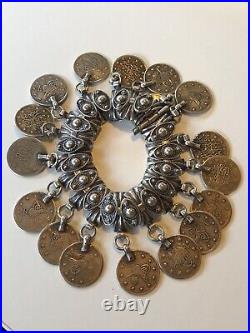 Sterling Silver Bracelet With 17 Sterling Silver Ottoman Tughra Coin Charm