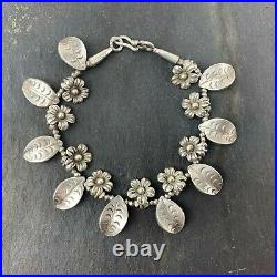 Sterling Silver Bracelet with Rose Flower and Leaf Charms Nomads Wales