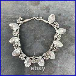 Sterling Silver Bracelet with Rose Flower and Leaf Charms Nomads Wales