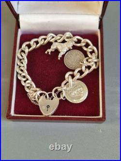 Sterling Silver CHUNKY CURB Links Charm Padlock Bracelet 7inch long Sterling Silver CHUNKY CURB Links Charm Padlock Bracelet 7inch long