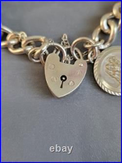 Sterling Silver CHUNKY CURB Links Charm Padlock Bracelet 7inch long Sterling Silver CHUNKY CURB Links Charm Padlock Bracelet 7inch long