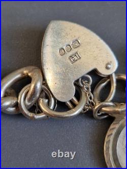 Sterling Silver CHUNKY CURB Links Charm Padlock Bracelet 7inch long Sterling Silver CHUNKY CURB Links Charm Padlock Bracelet 7inch long