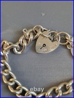 Sterling Silver CHUNKY CURB Links Charm Padlock Bracelet 7inch long Sterling Silver CHUNKY CURB Links Charm Padlock Bracelet 7inch long