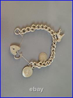 Sterling Silver CHUNKY CURB Links Charm Padlock Bracelet 7inch long Sterling Silver CHUNKY CURB Links Charm Padlock Bracelet 7inch long