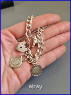Sterling Silver CHUNKY CURB Links Charm Padlock Bracelet 7inch long Sterling Silver CHUNKY CURB Links Charm Padlock Bracelet 7inch long