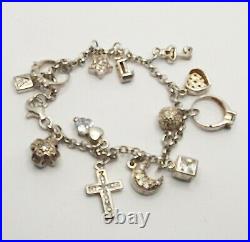 Sterling Silver CZ Charms Bracelet 13 charms 24.4g