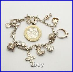 Sterling Silver CZ Charms Bracelet 13 charms 24.4g