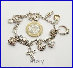 Sterling Silver CZ Charms Bracelet 13 charms 24.4g