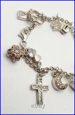 Sterling Silver CZ Charms Bracelet 13 charms 24.4g