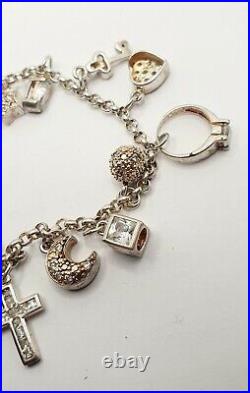 Sterling Silver CZ Charms Bracelet 13 charms 24.4g