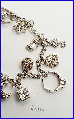 Sterling Silver CZ Charms Bracelet 13 charms 24.4g